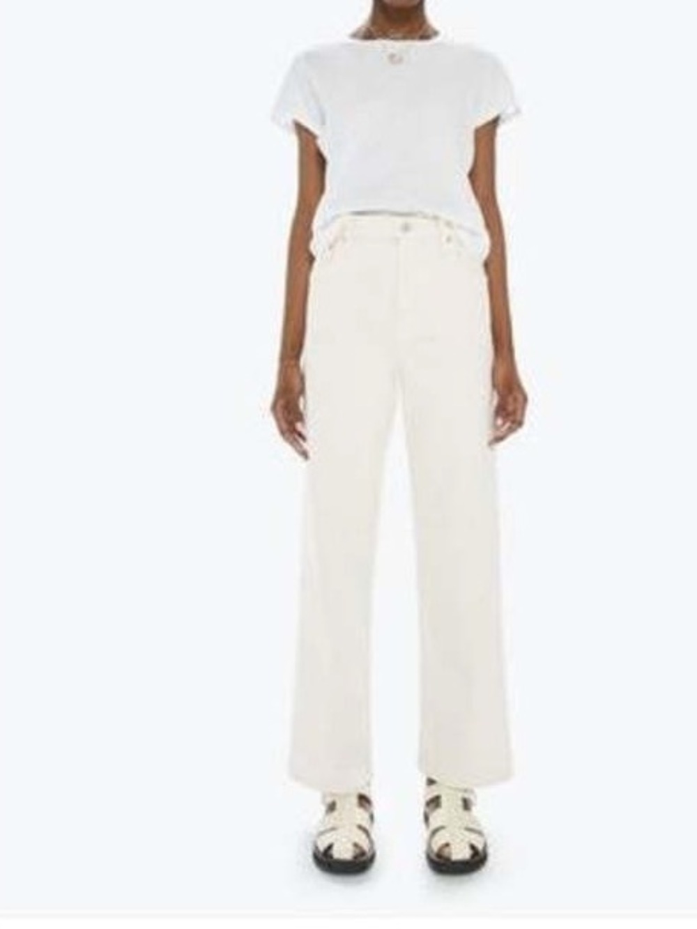 Mother Superior High Rise Spinner Skimp Wide Leg Jean in Eggnog Wash